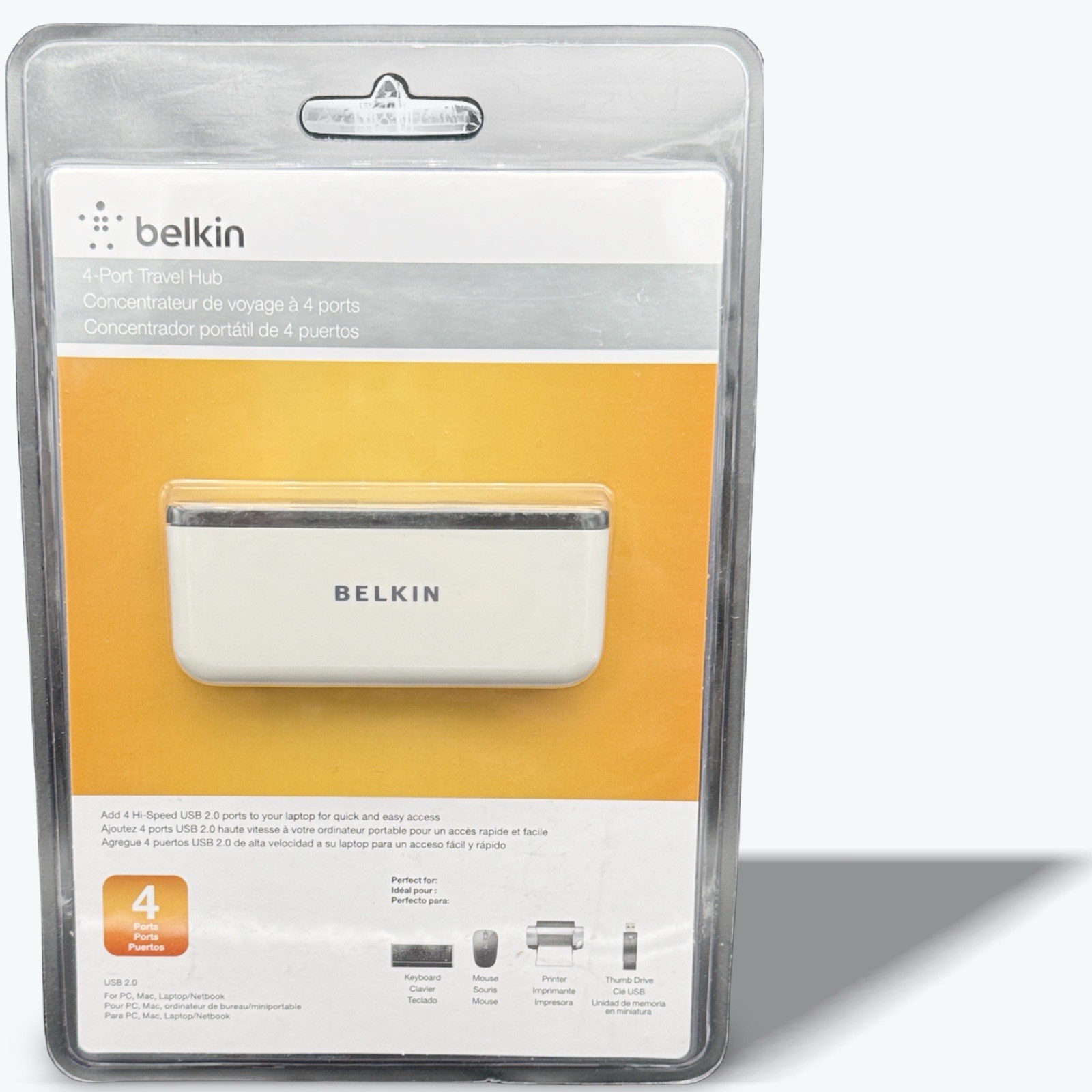 Belkin USB 2.0 Travel Hub - 4 Port Compact Hub with Hideaway Cord - Travel Ready