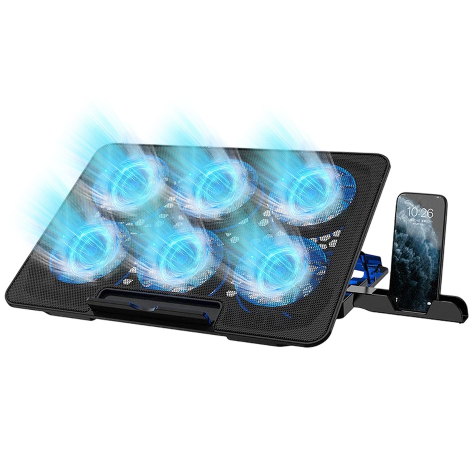 6-Fan Cooler Laptop Cooling Pad USB Stand Quiet LED Light Radiator PC Notebook