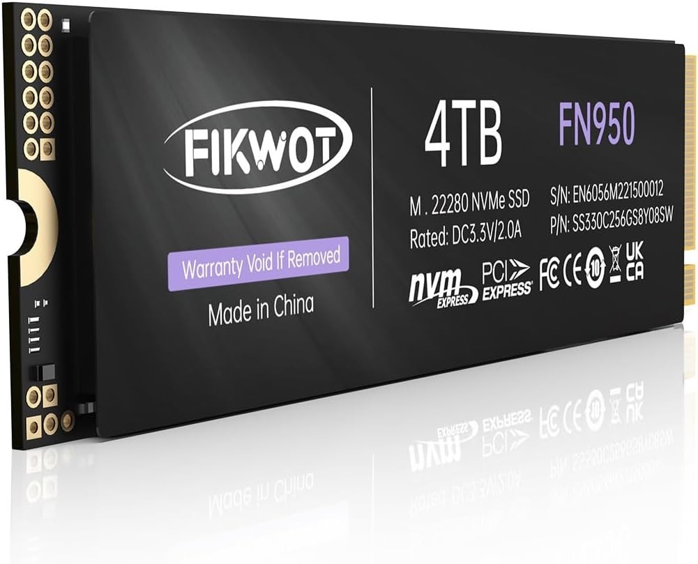Fikwot FN950 4TB NVMe SSD PCIe Gen4x4 M.2 2280,Read Up to 5000MB/s, Configure SL