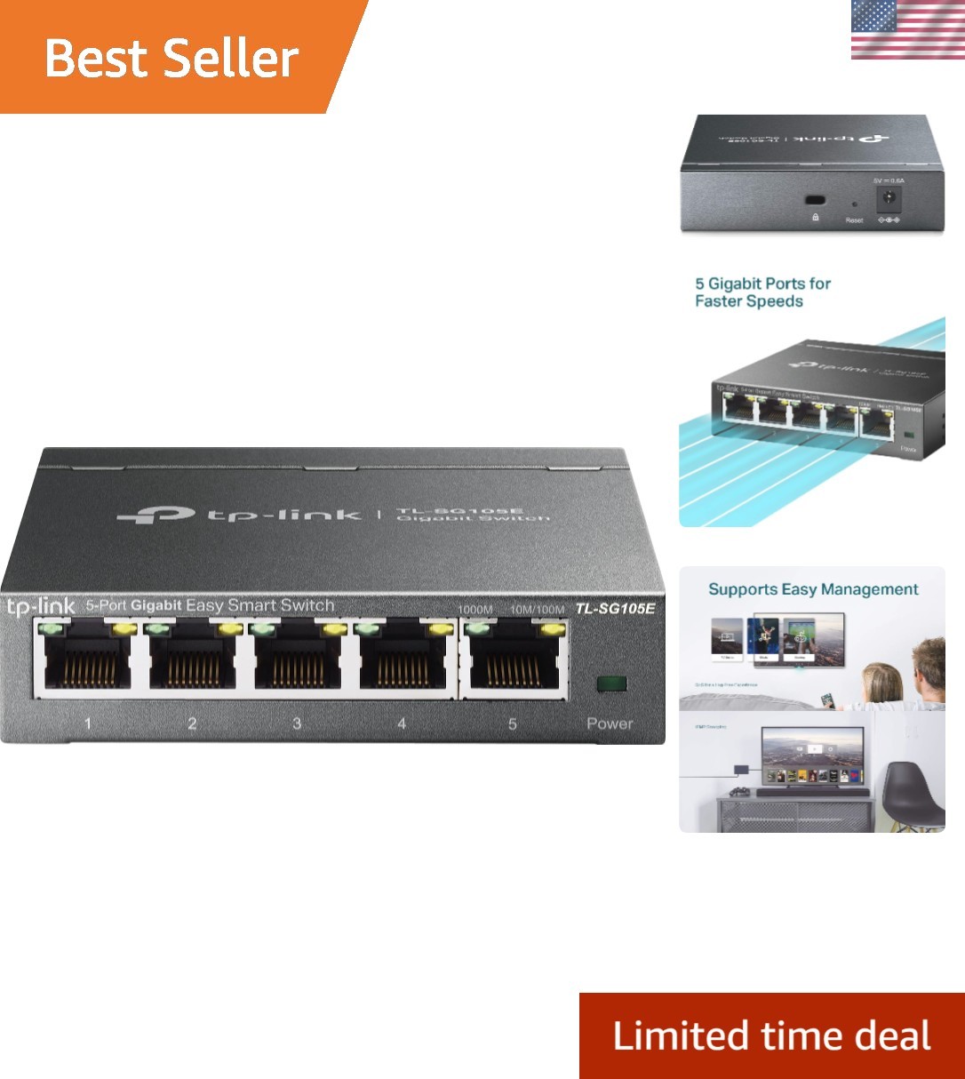 Plug and Play 5-Port Ethernet Switch: Robust Metal Design for Business Needs