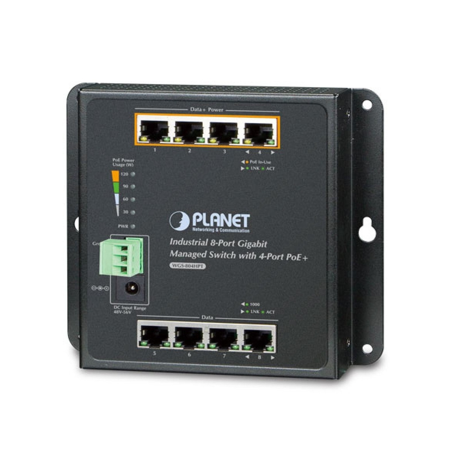 Planet WGS-804HPT Industrial 8-Port 10/100/1000T Wallmount Managed Switch wit...