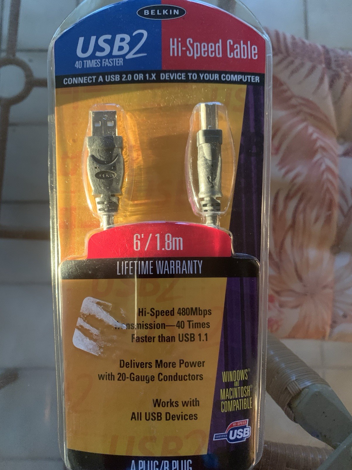 Belkin USB 2 Hi Speed Cable 6'/1.8m A Plug / B Plug New