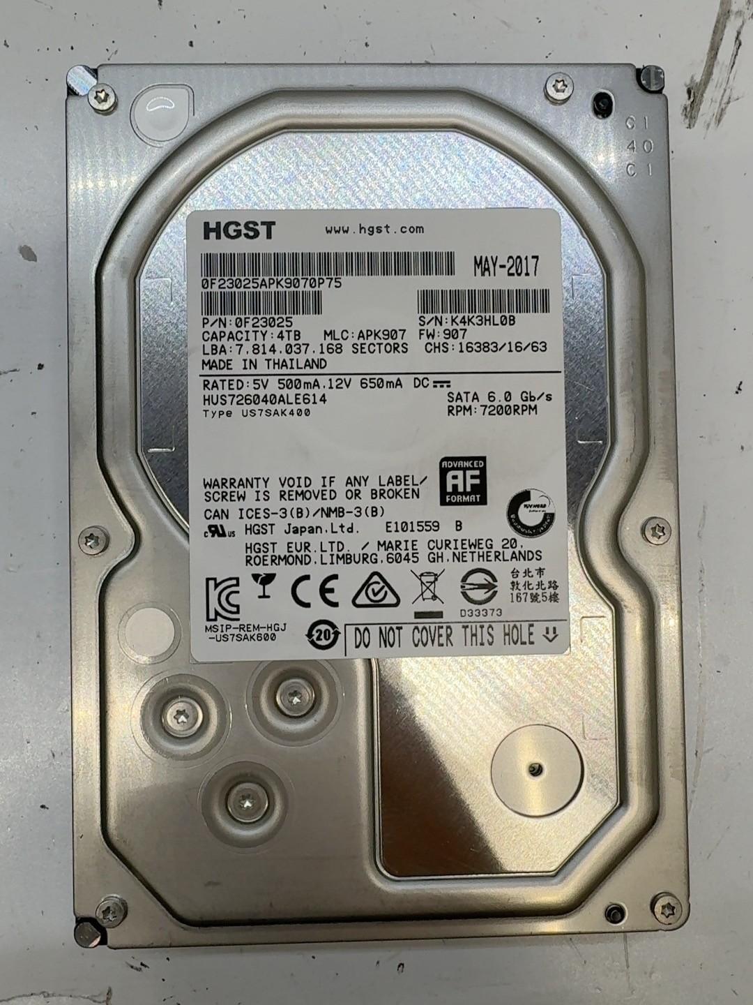 HGST HUS726040ALE614 4TB 7200RPM 3.5" SATA 6Gb/s HDD T8E11