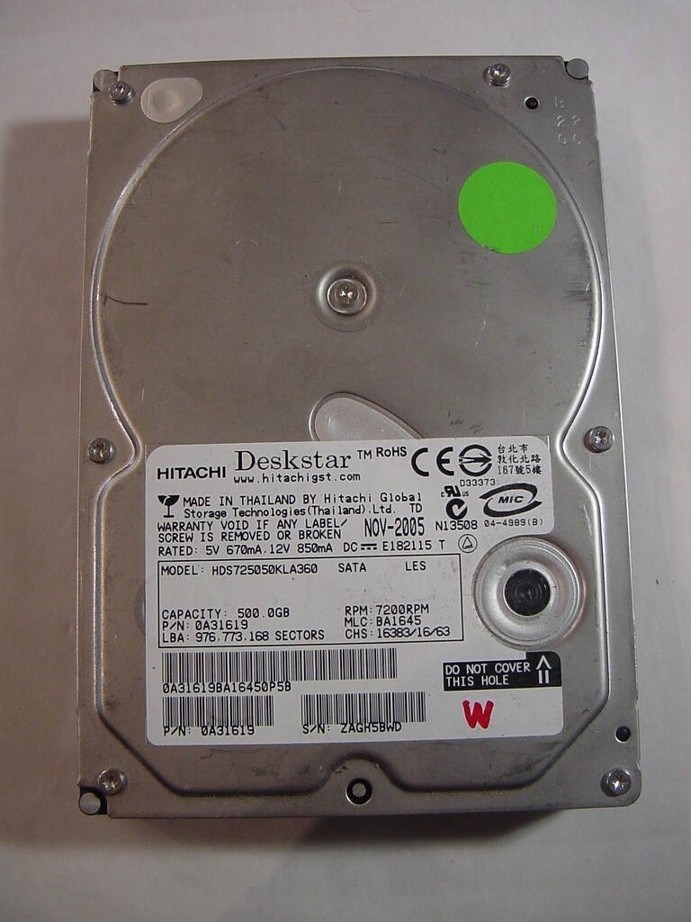 INTERNAL SATA HARD DRIVE - 500GB HITACHI DESKSTAR HDS725050KLA360