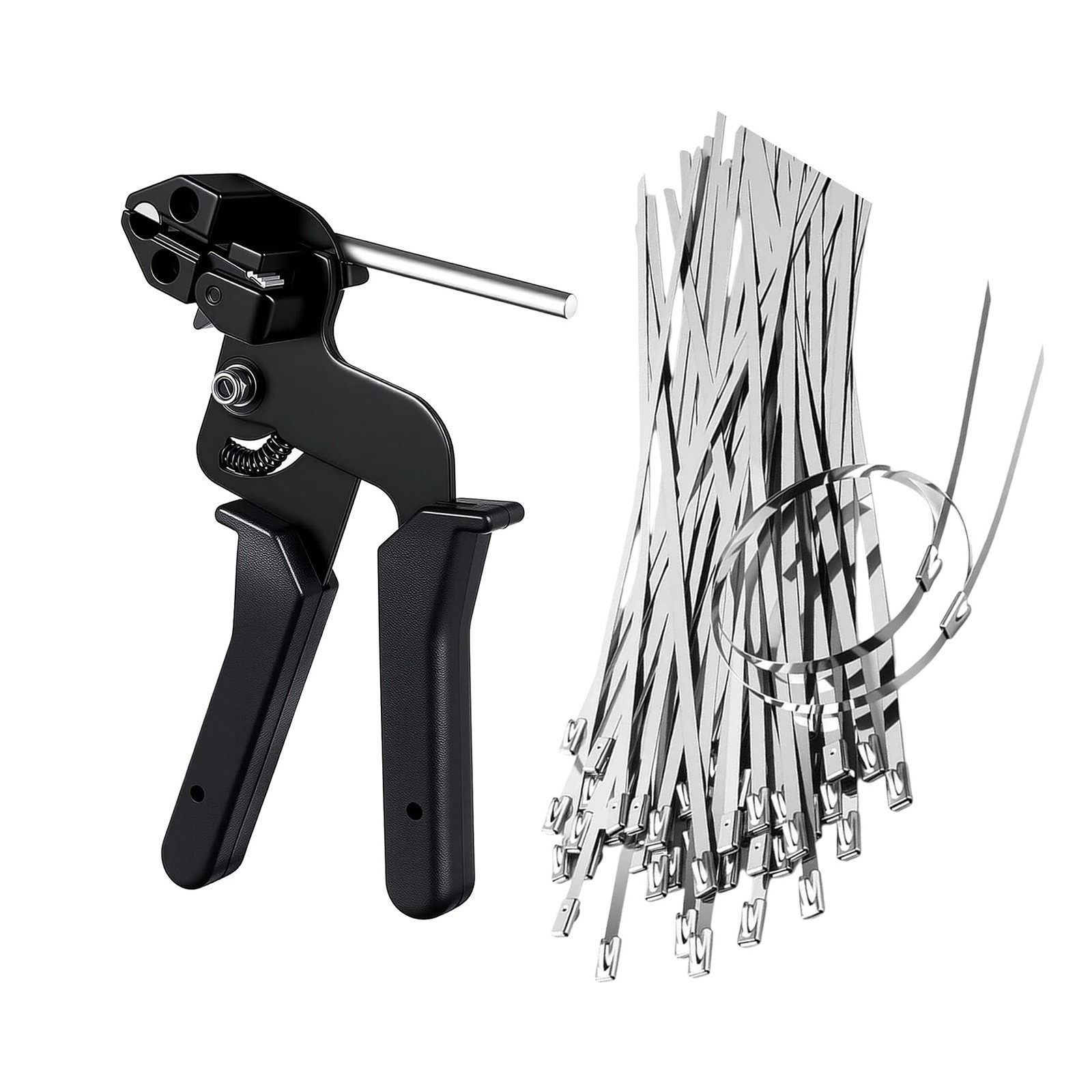 Tie Gun Stainless Steel 100pcs Zip Ties 7.87in Metal Fastening Tool Bundle