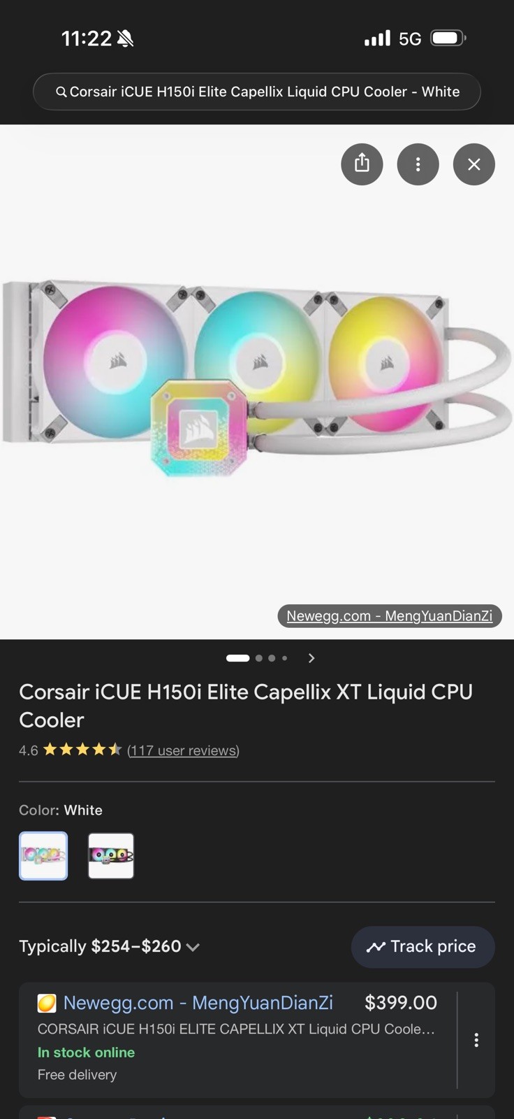 Corsair iCUE H150i Elite Capellix Liquid CPU Cooler - White (CW-9060051-WW)