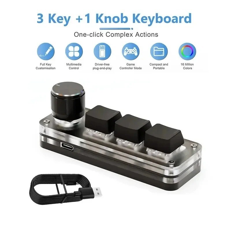 Programmable Macro Mechanical Keyboard 3 Key 1 Knob RGB Red Switch Gaming Keypad