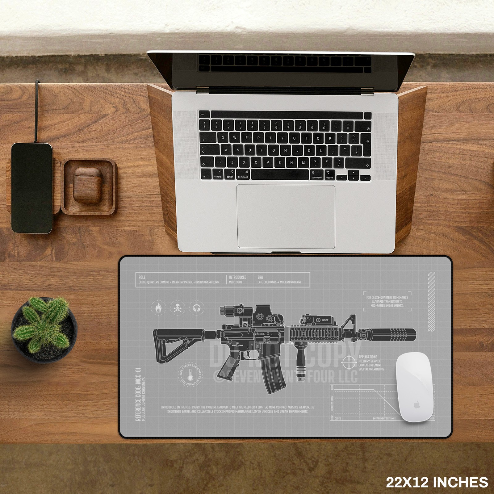 Tactical Carbine Deskmat, Military Combat Weapon Gun XL Gaming Mousepad