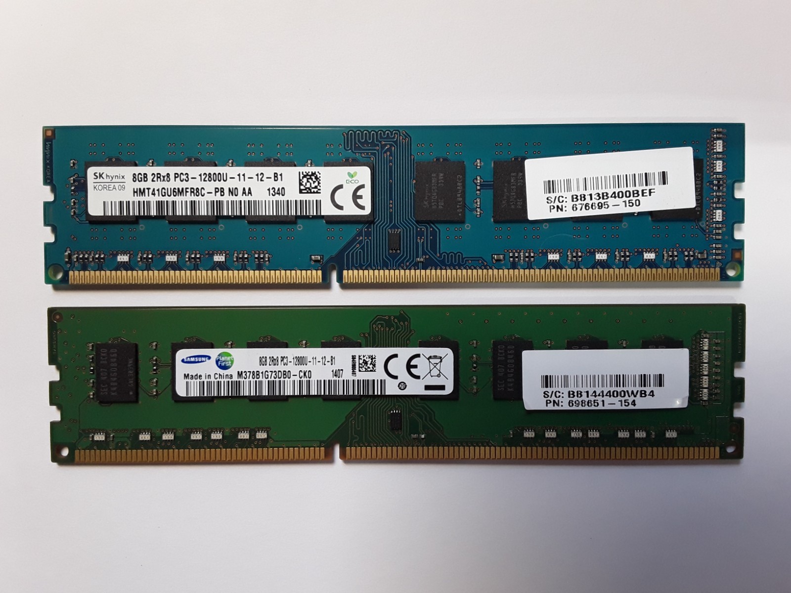 168--8GB 2Rx8 PC3-12800U, SK hynix & SAMSUNG, MIXED SET OF 2, GRADE A