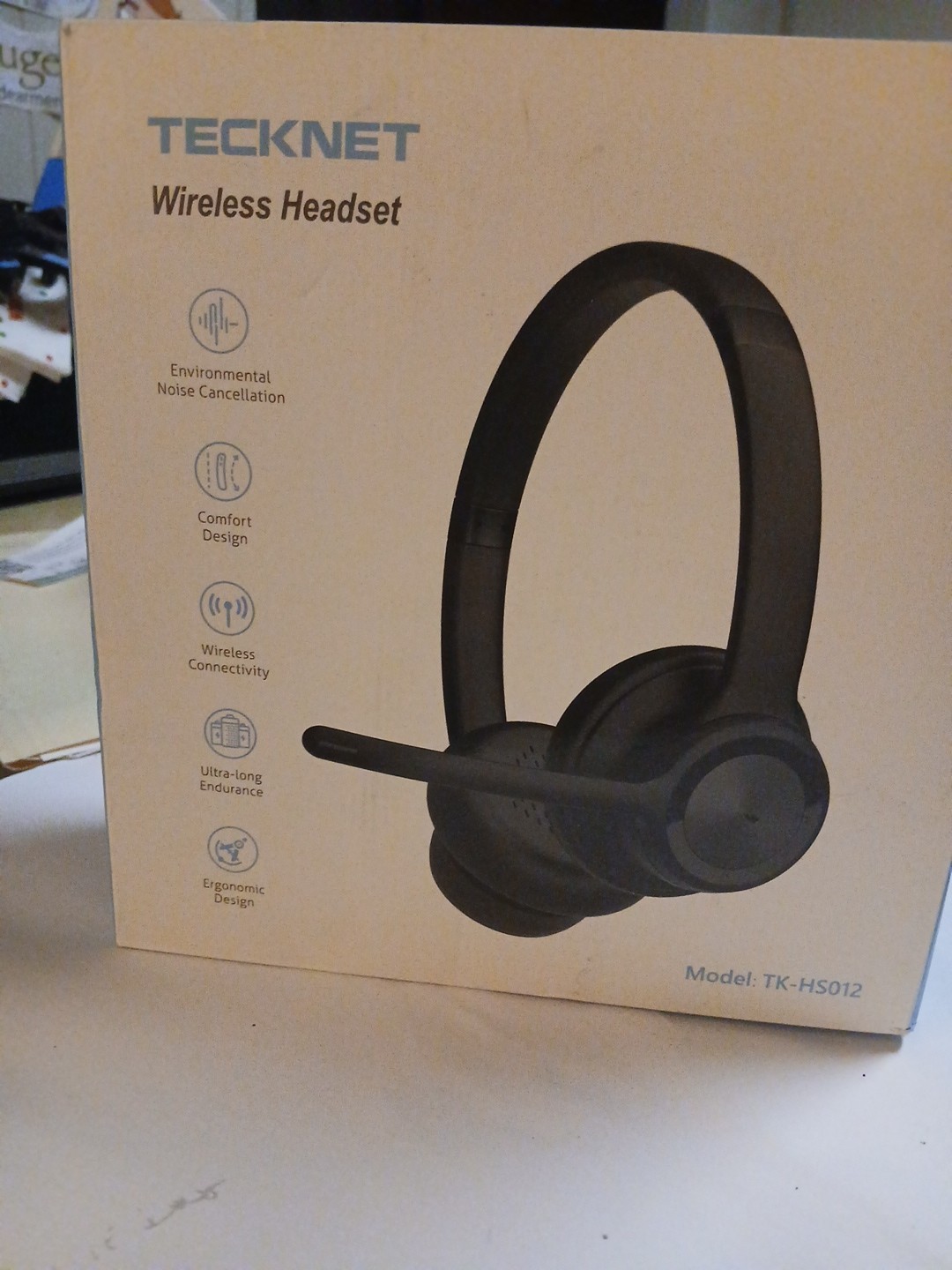 TECKNET Wireless Headset Black Double Ear-Pad Boom Mic Noise Cancellation