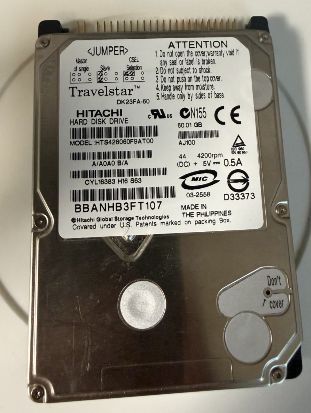Hitachi Travelstar 4K80 60GB Internal 4200RPM 2.5" (HTS428060F9AT00) HDD