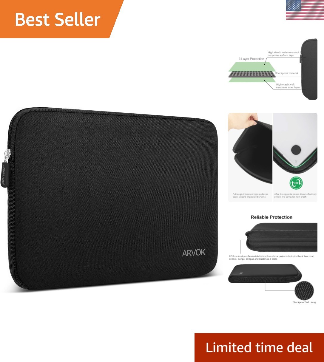 Elegant Black Water-Resistant Laptop Sleeve for 15 Inch MacBook & More