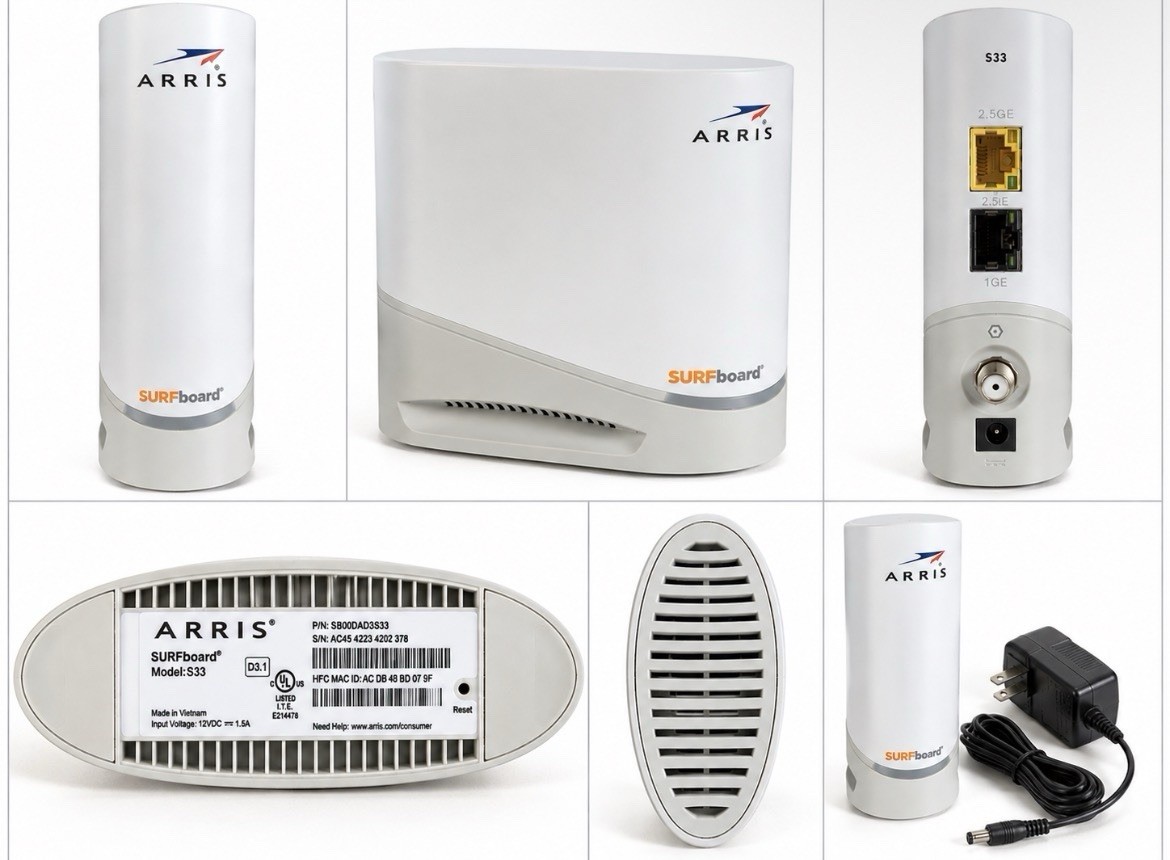 ARRIS SURFboard S33 DOCSIS 3.1 Cable Modem 2.5Gb Multi-Gig Xfinity Spectrum Cox