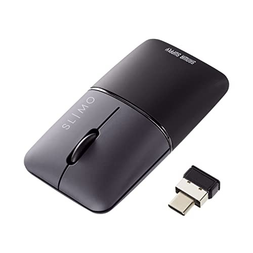 Sanwa Supply SLIMO Silent Wireless Blue LED Mouse Rechargeable Type-C Black