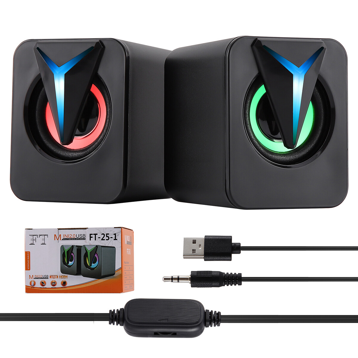 2 PCS RGB LED Lights Computer Speaker USB Powered PC Speaker Loud Stereo Sound