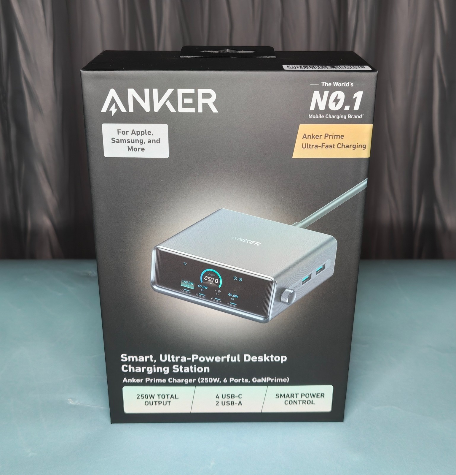 Anker Prime Charger 250W, 6 ports, GaNPrime Desktop Charger - Silver - NEW