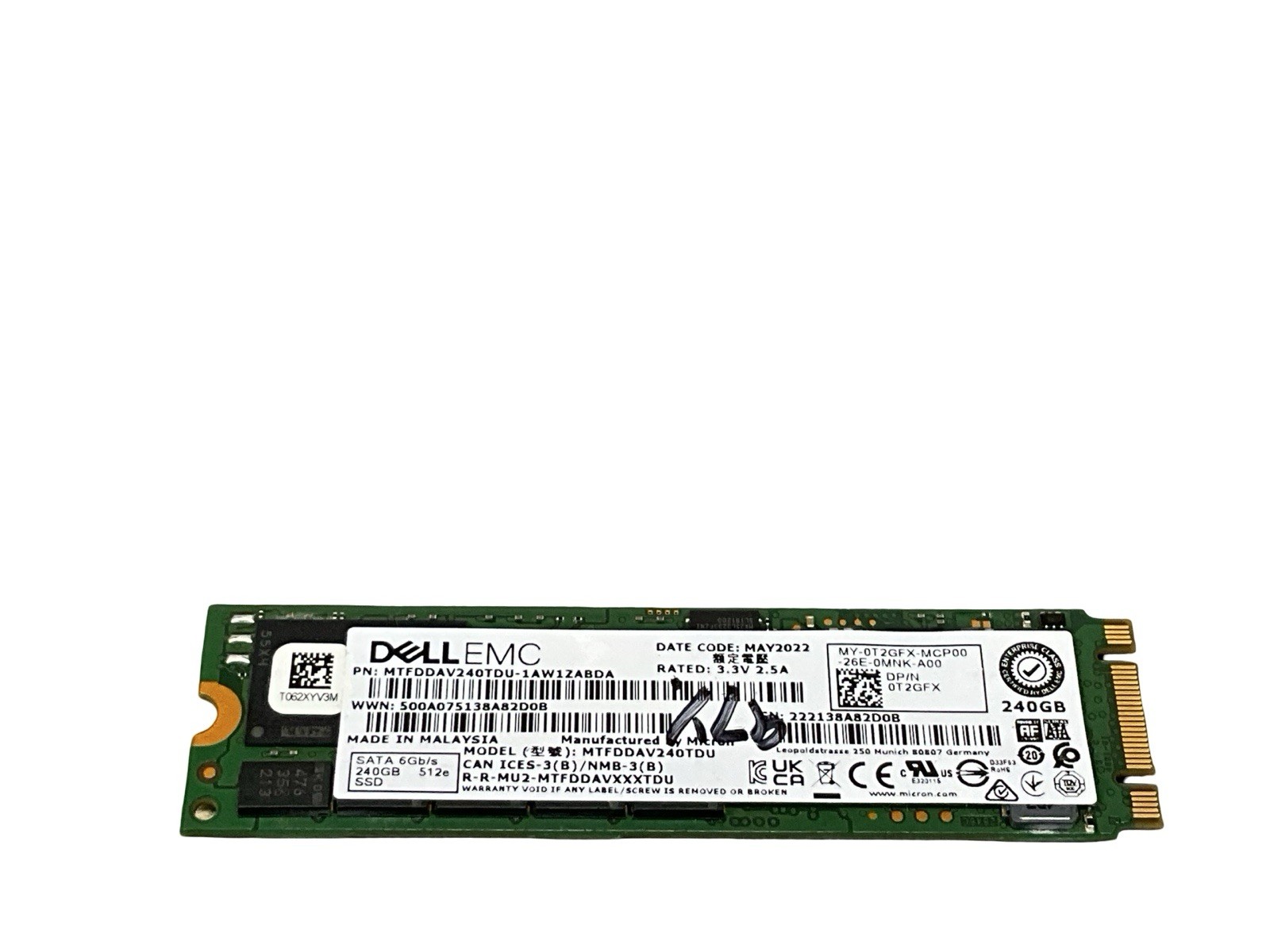 Dell EMC SSD 0T2GFX T2GFX 240GB M.2 SATA 6Gbps SSD MTFDDAV240TDU 97% Health