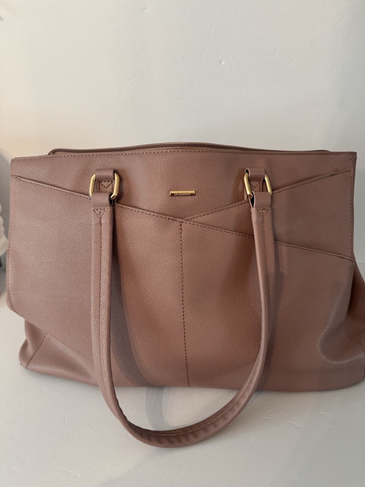 Lovevook Laptop Tote Soft Pink PU Leather  Bag. Water Resistant, Pockets 15 In