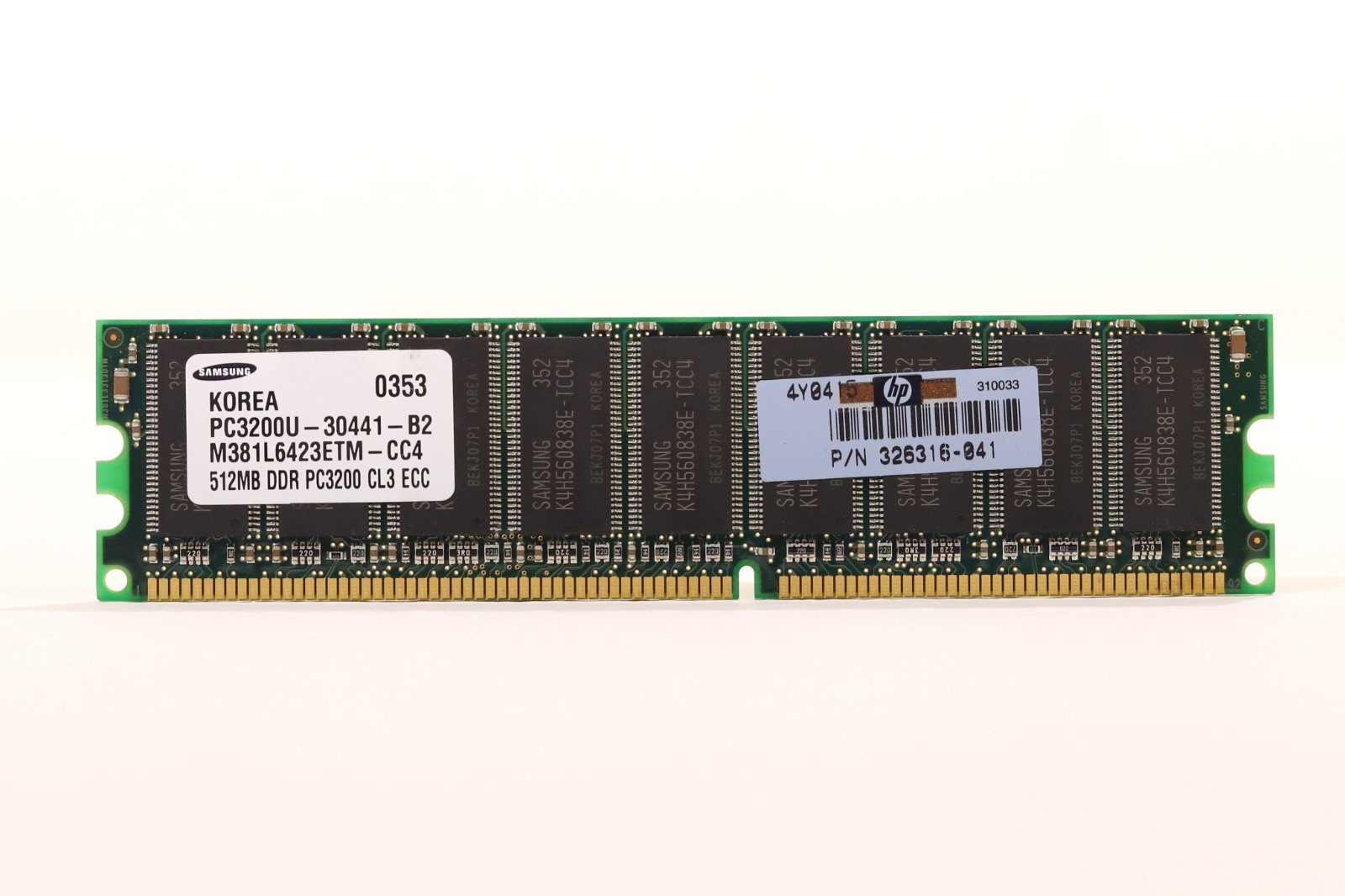 Samsung 512MB PC-3200 DDR-400 ECC Unbuffered Server Memory P/N: M381L6423ETM-CC4