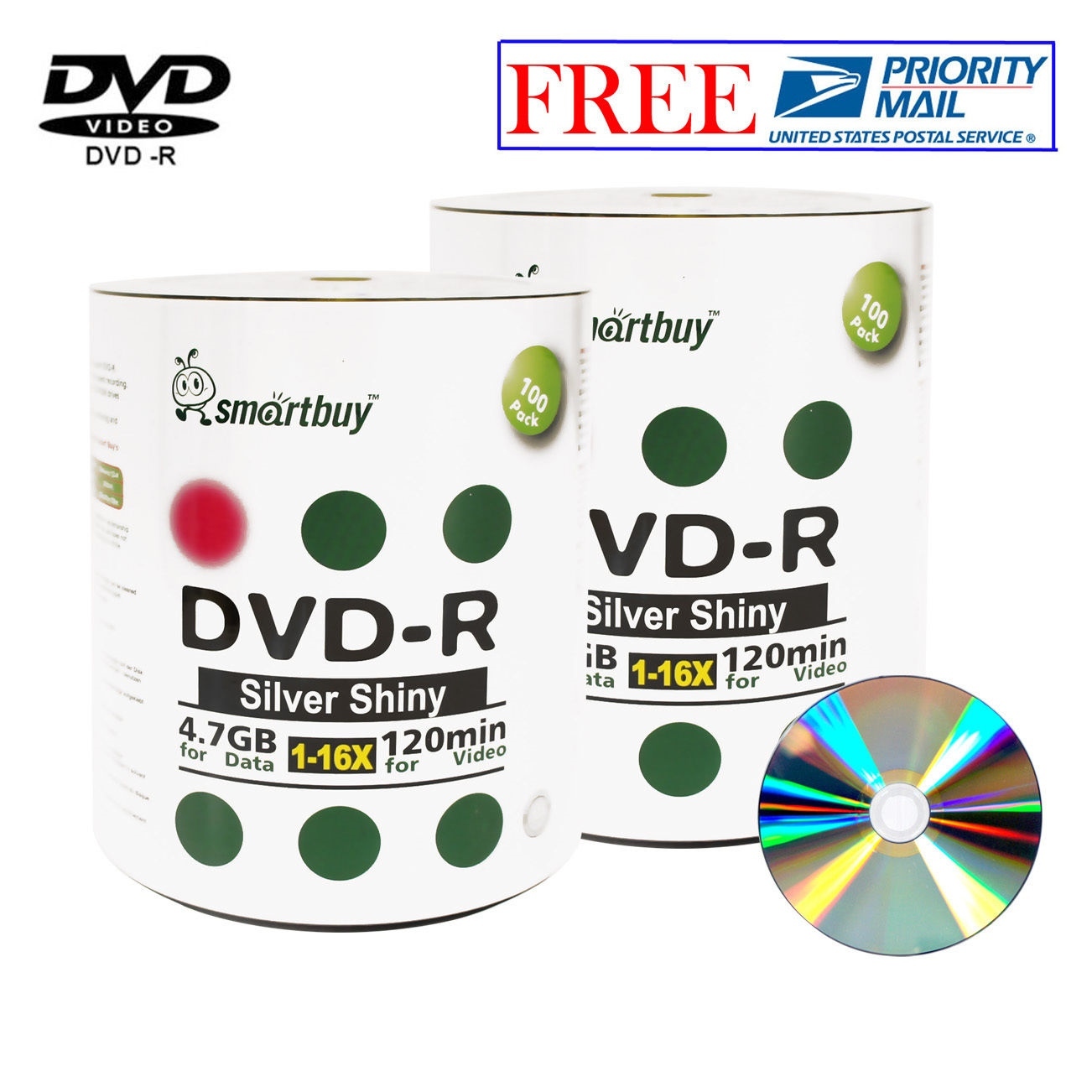 200 Pack Smartbuy DVD-R 16X 4.7GB 120Min Shiny Silver Top Blank Recordable Disc