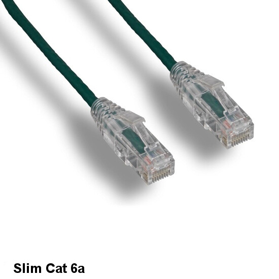 KNTK Green 15ft Slim Cat6a UTP Patch Cable 28AWG Ethernet RJ45 Network Snagless