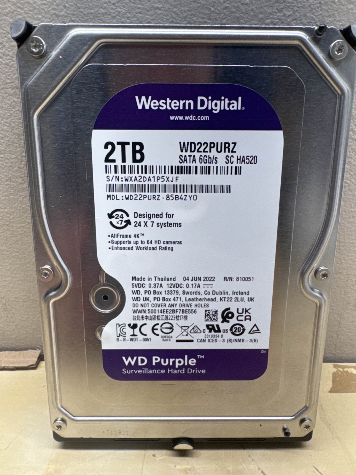WESTERN DIGITAL 2TB WD20PURZ-85B4ZY0 HDD SATA SURVEILLANCE