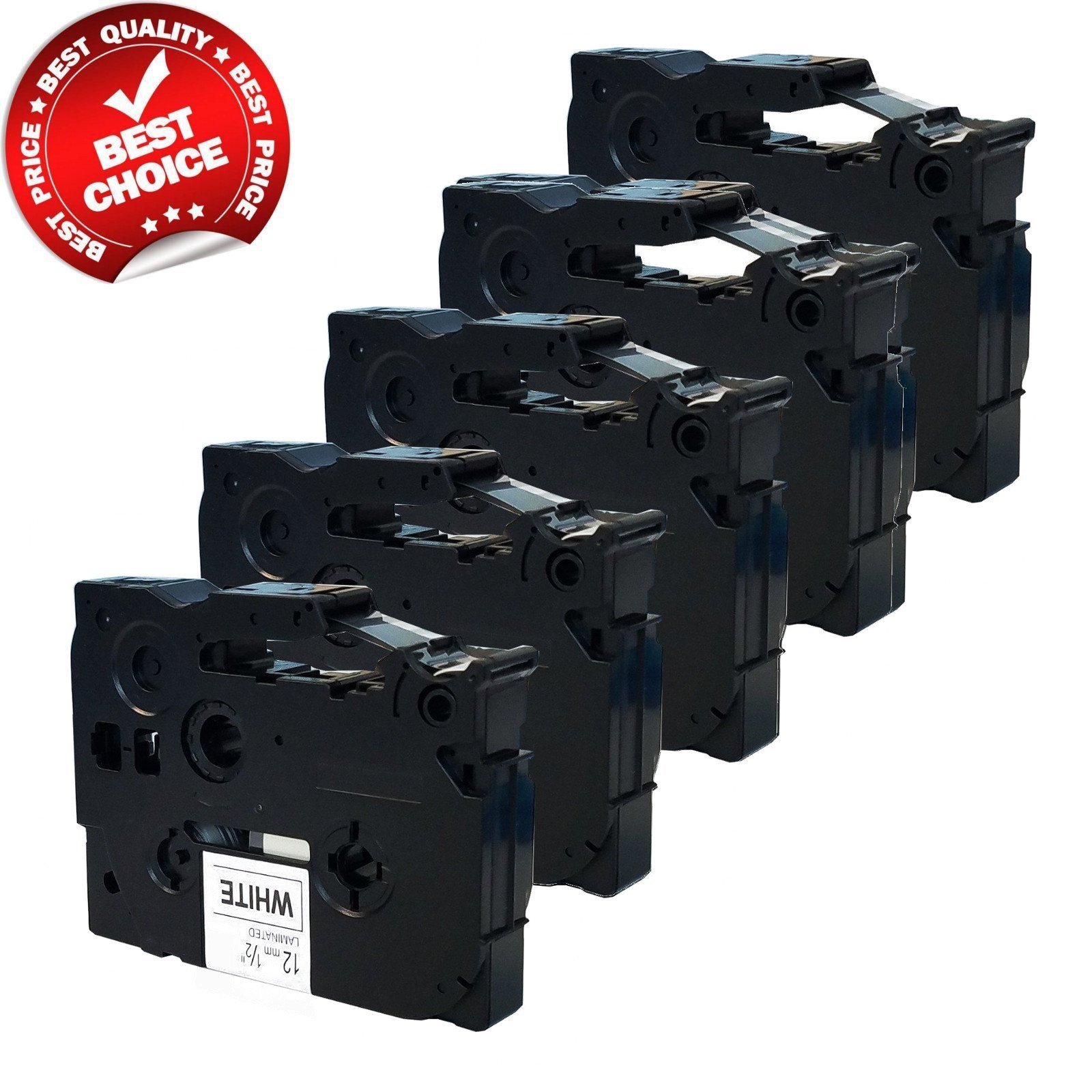 5 pack Black on White Label Tape TZ231 TZe231 12mm (1/2") 8m for  P-Touch