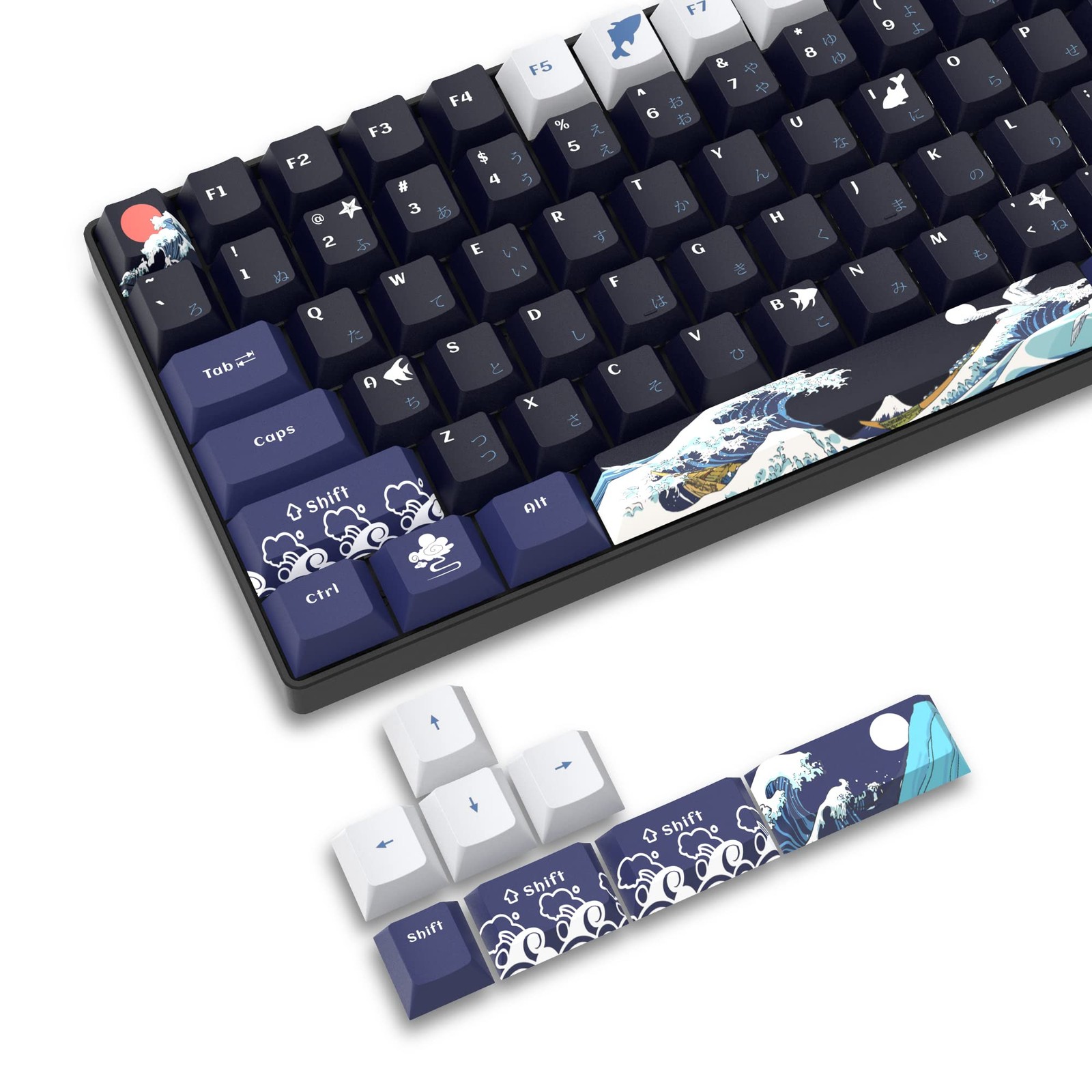 XVX PBT Keycaps 132 Keys Great Wave Kanagawa Japanese DYESub Cherry MX