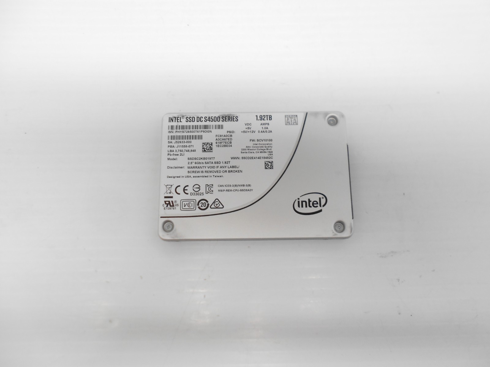 Intel 1.92TB 2.5'' SSD SATA III DC S4500 6Gb/s S4500 SSDSC2KB019T7 Dell HP PC