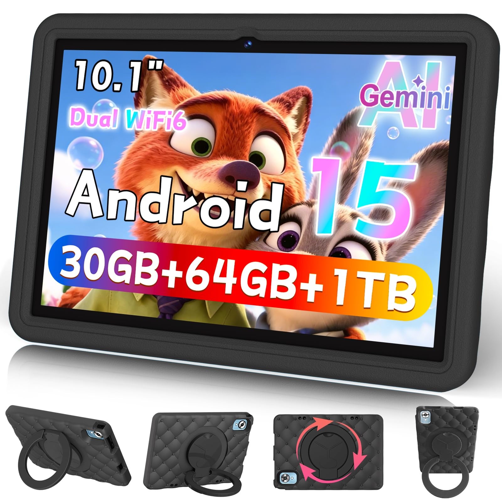 DMOAO 10.1 Inch Kids Tablet Android 15-30GB RAM+64GB ROM(1TB Black