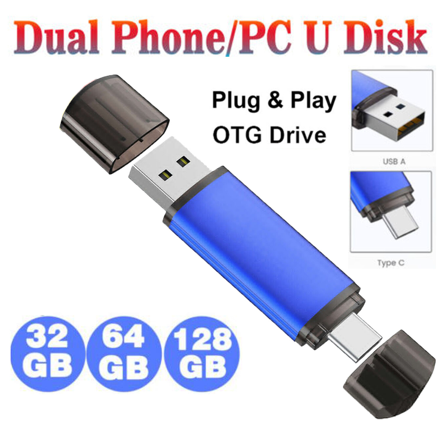 Type C Dual 2 in 1 USB 2.0 Flash Drive Memory Stick Thumb Drive 32/64/128GB LOT