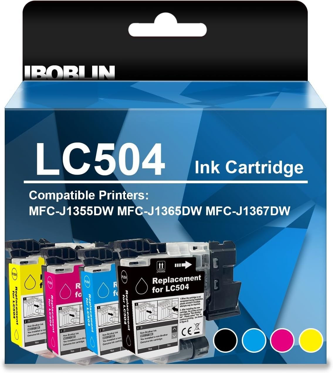 Chip LC504 Ink Cartridges Brother 4-Pack BCMY Black Color Vestment 1355 1365 BN