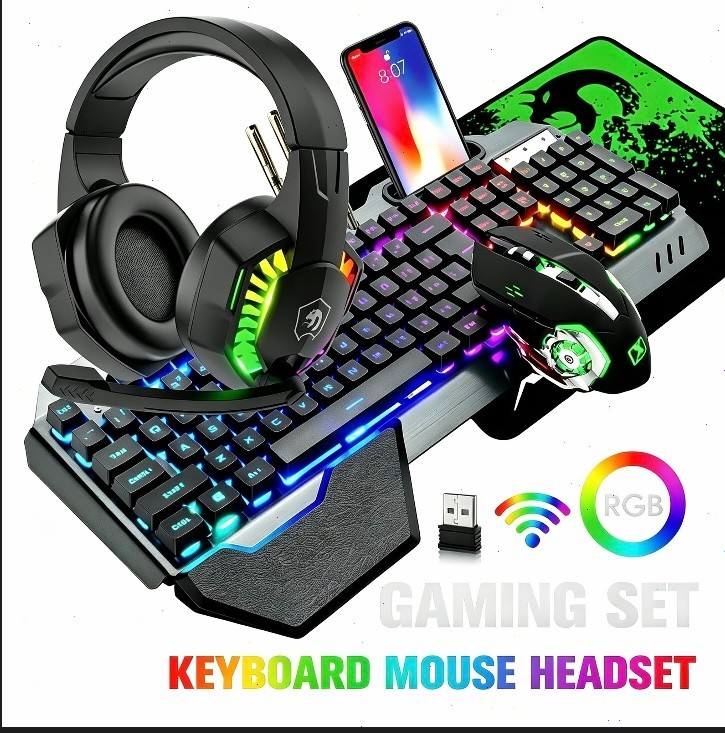 XINMENG K680 RGB Wireless Keyboard Mouse Headset Gaming Combo Set 4 in 1  For PC