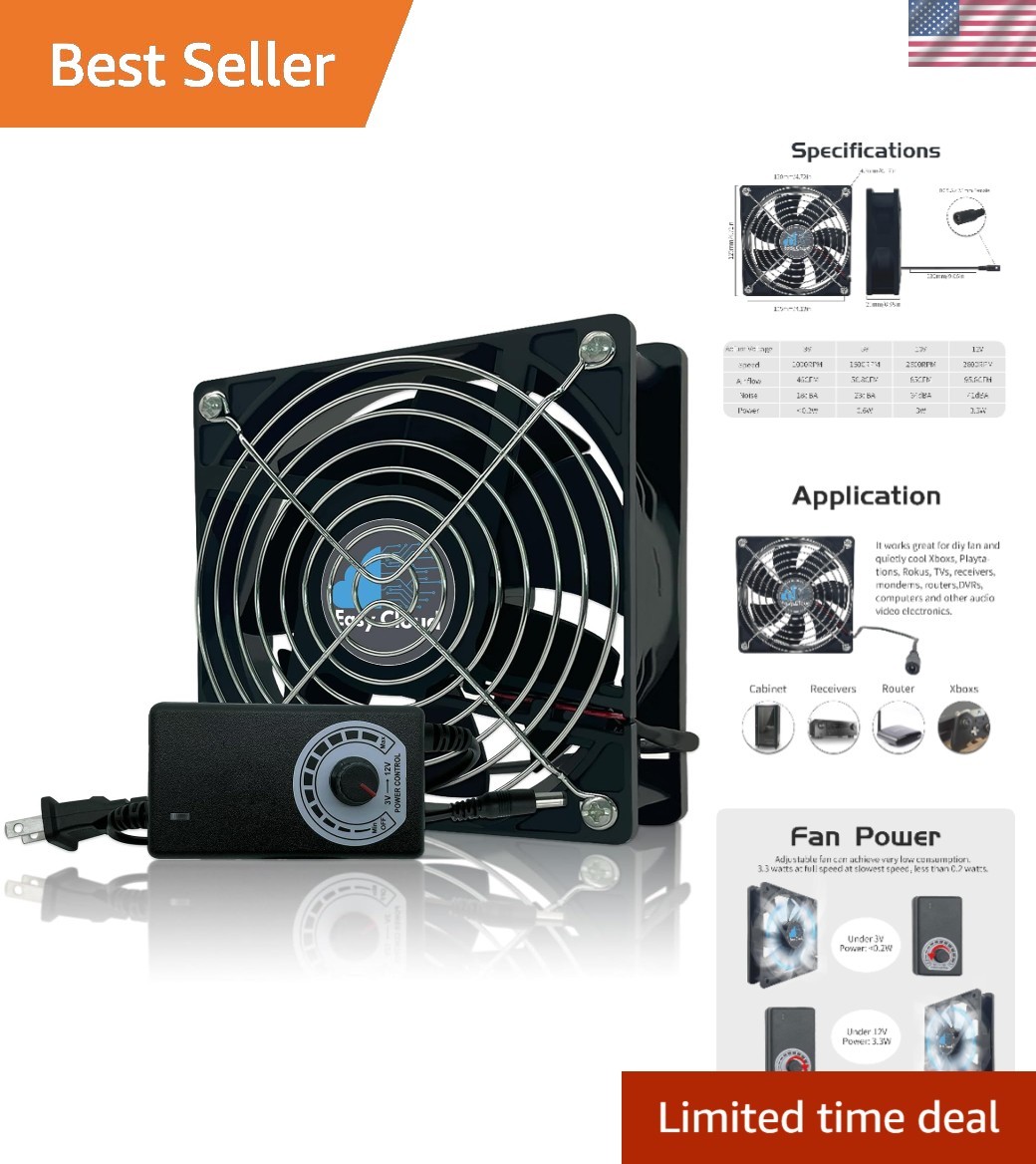 Computer Fan with AC Plug, 120mm Variable Speed Axial Muffin PC Fan with Cont...