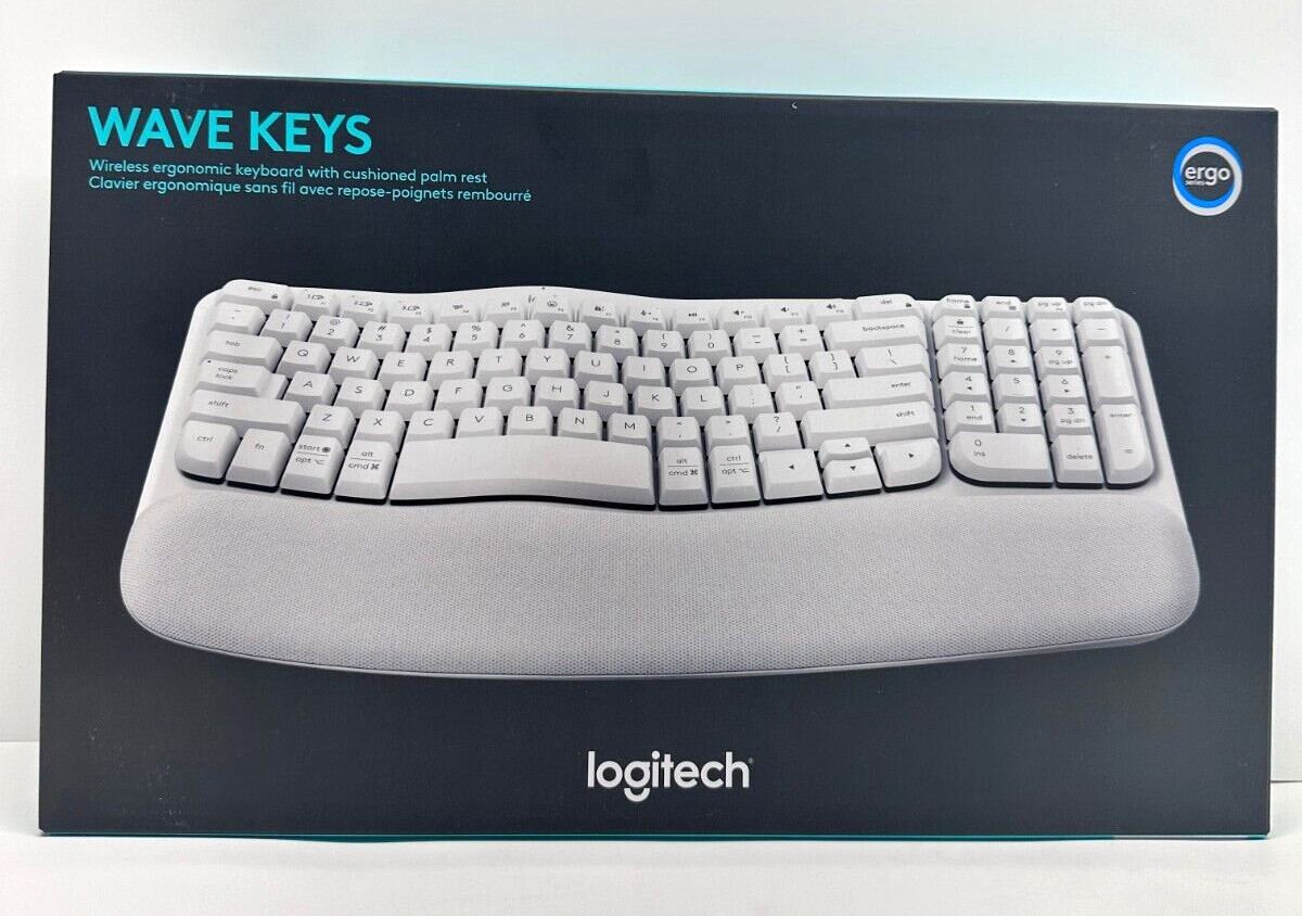 Logitech Wave Keys Wireless Ergonomic Keyboard with Cushioned Palm RestWhite 🔥