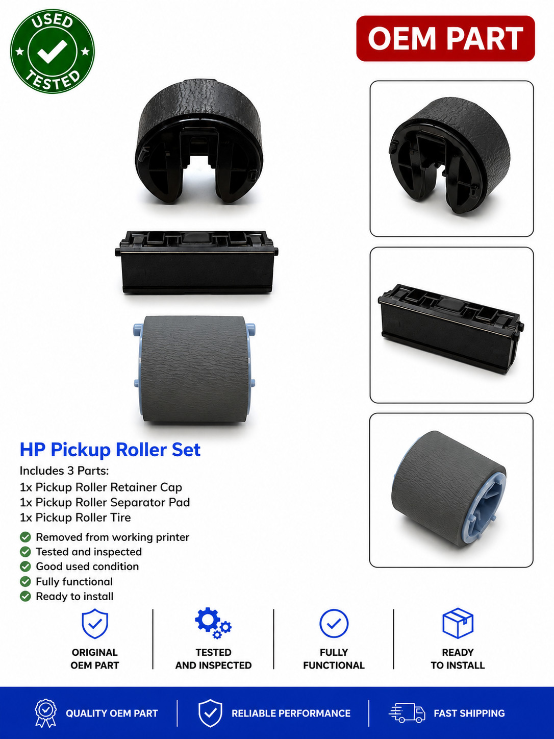 OEM HP Color LaserJet CP2025 Paper Feed Kit - Separation Pad & (2) Pickup Roller