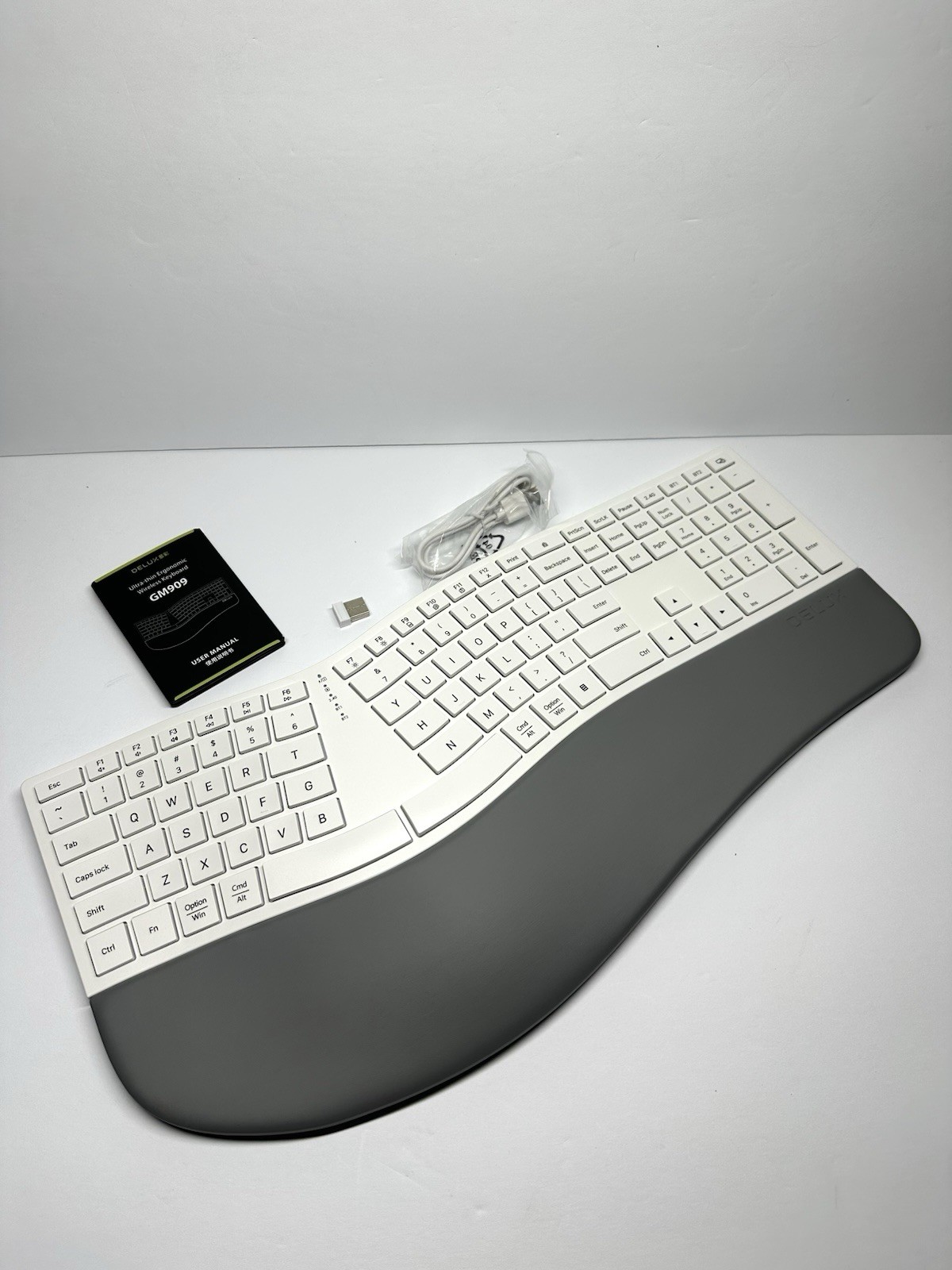 Delux GM909 Wireless Ergonomic Keyboard Bluetooth 2.4G USB-C Rechargeable White