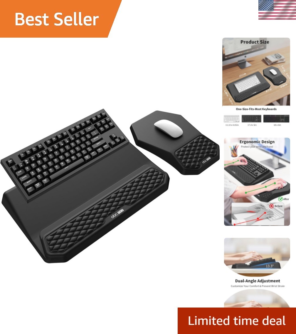 3-in-1 Ergonomic Keyboard Stand with Wrist Rest & Mouse Pad Set, Comfy Keyboa...