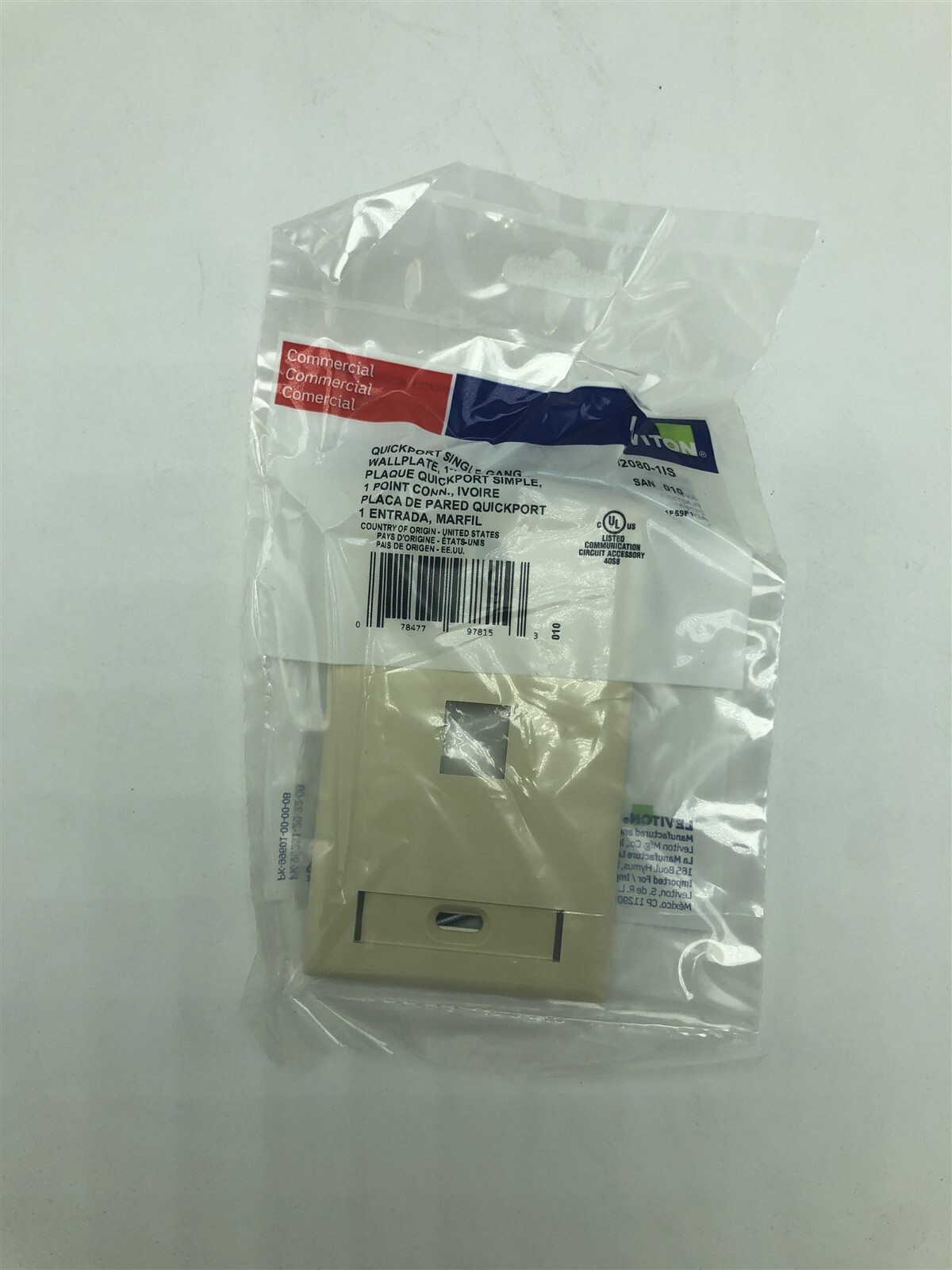 Quickport Single-Gang Wallplate, 1 Port Ivory 42080-1IS