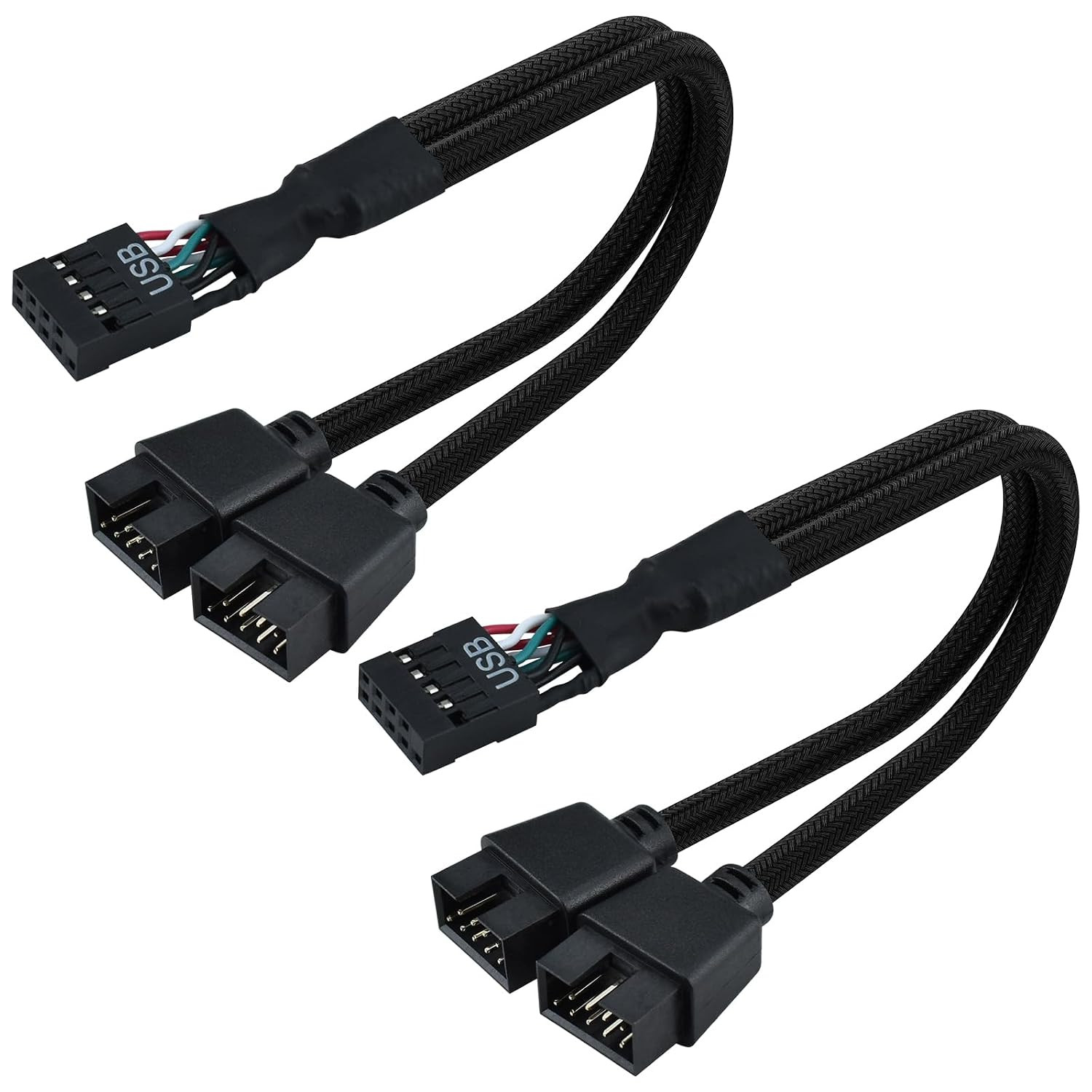 2 Pack Motherboard 9 Pin USB 2.0 to Dual 9 Pin Extension Splitter