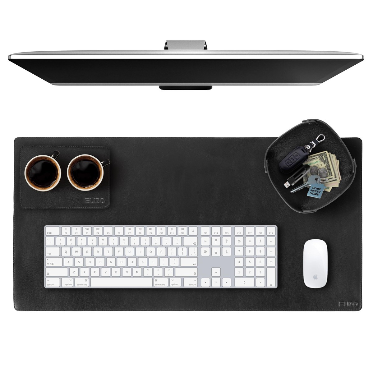 ELIZO Real Leather Desk Mat 32x16 3mm Double Layer - Carbon