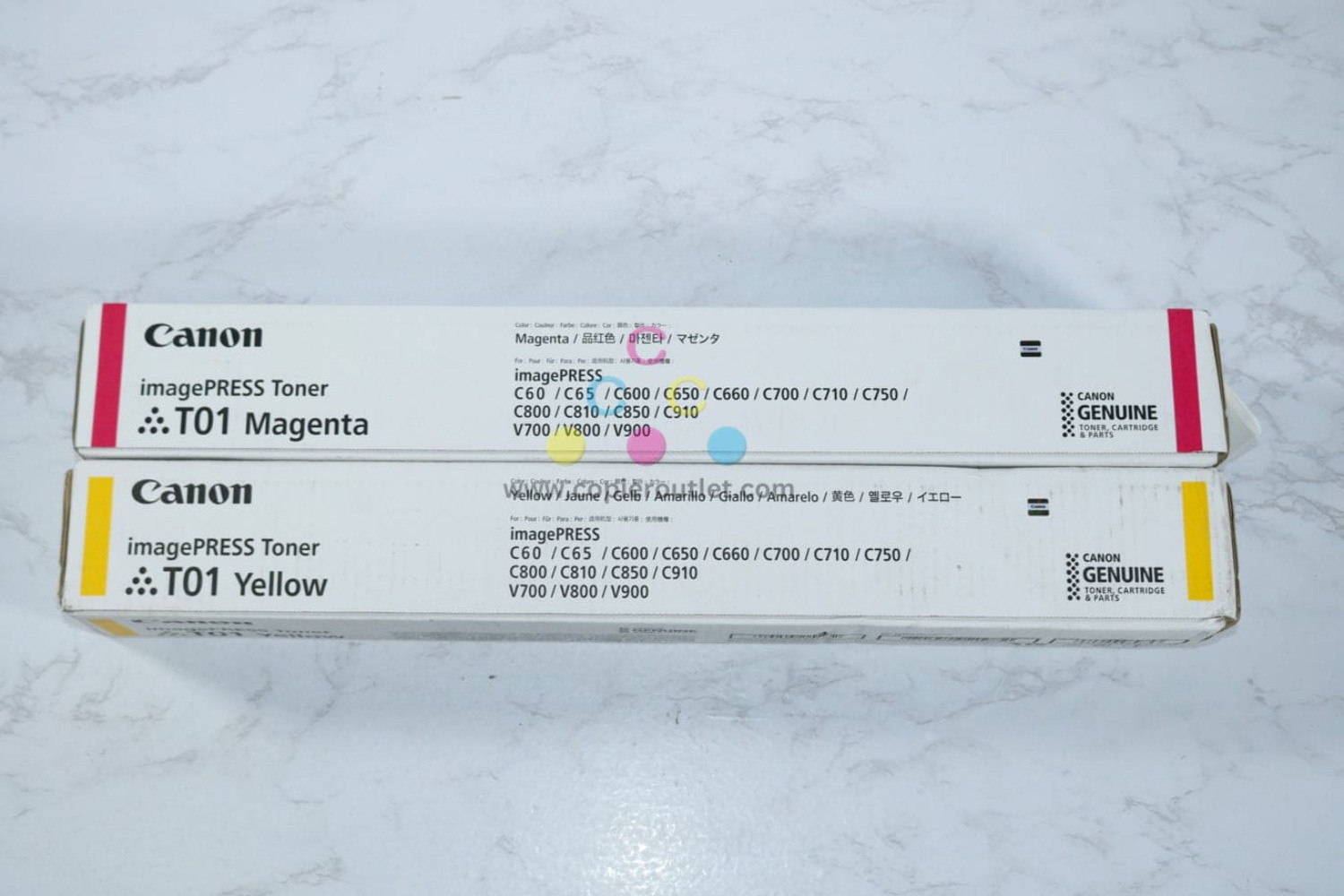 2 OEM Canon C60,C65,C600,C650,C660,C700 Magenta & Yellow Toners T01M, T01Y