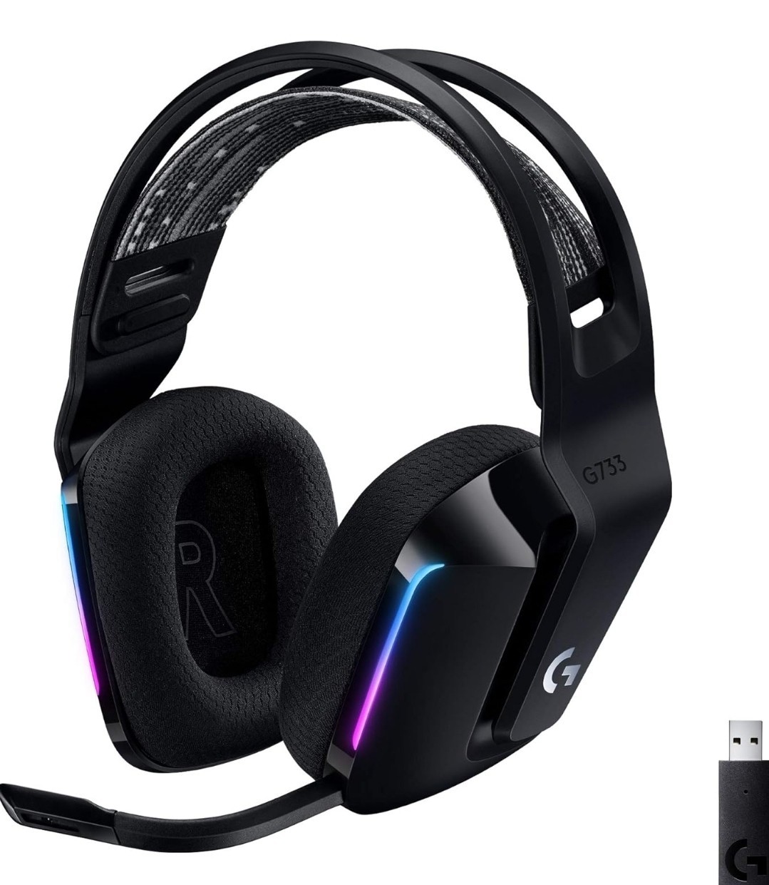 Logitech G733 Lightspeed Wireless Gaming Headset, Suspension Headband, Lightsync