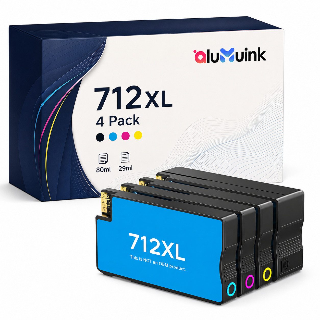 712XL  Ink Cartridge 4 Pack High Yield Compatible for 36-in, Steel 36-in 24-in