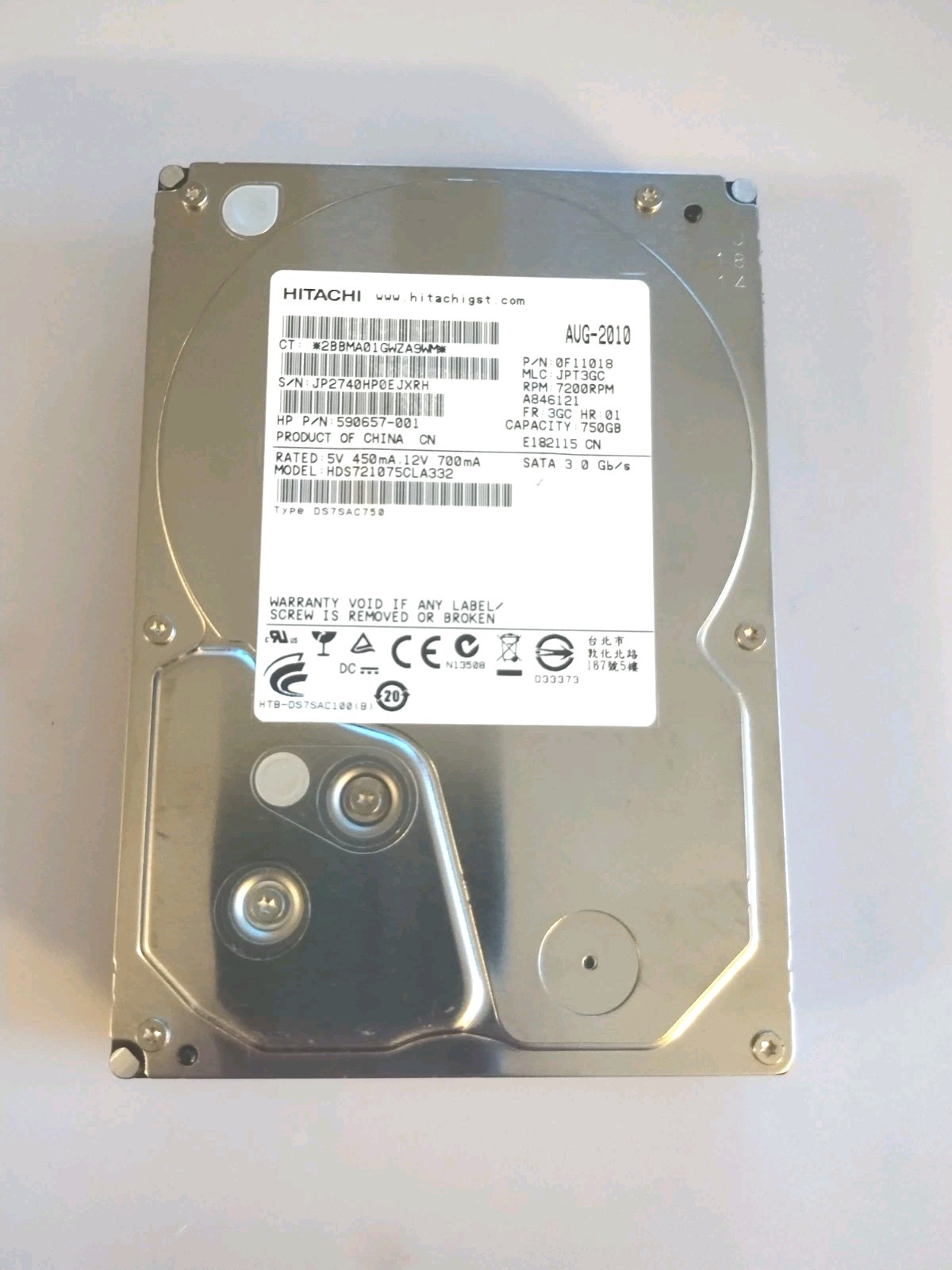 ⭐Hitachi HDS721075CLA332 P/N:0F11018 MLC:JPT3GC 750GB 3.5" SATA Hard Drive 