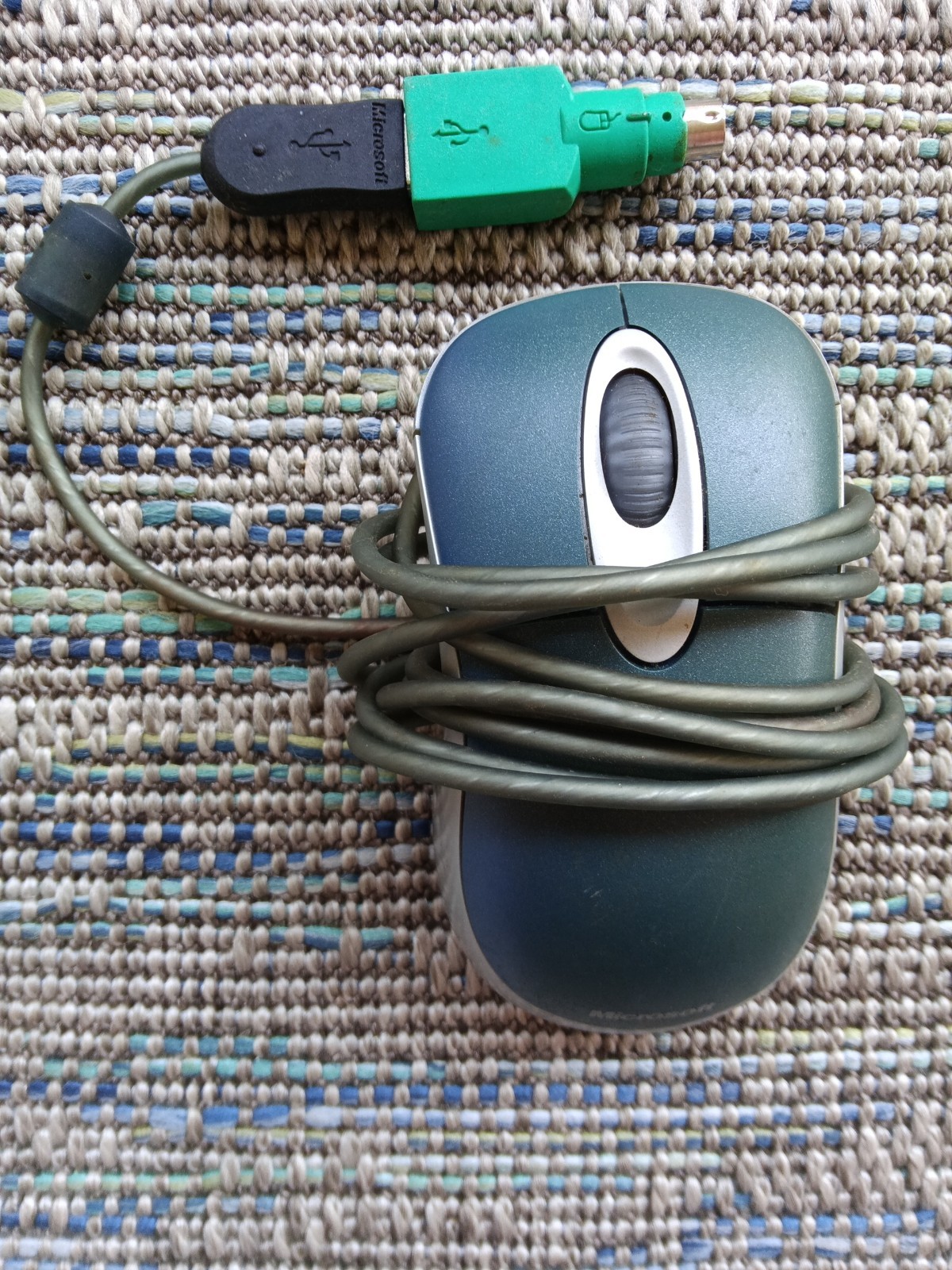 Microsoft Optical Mouse Blue Wired USB PS/2 Compatible Classic Vintage X802652