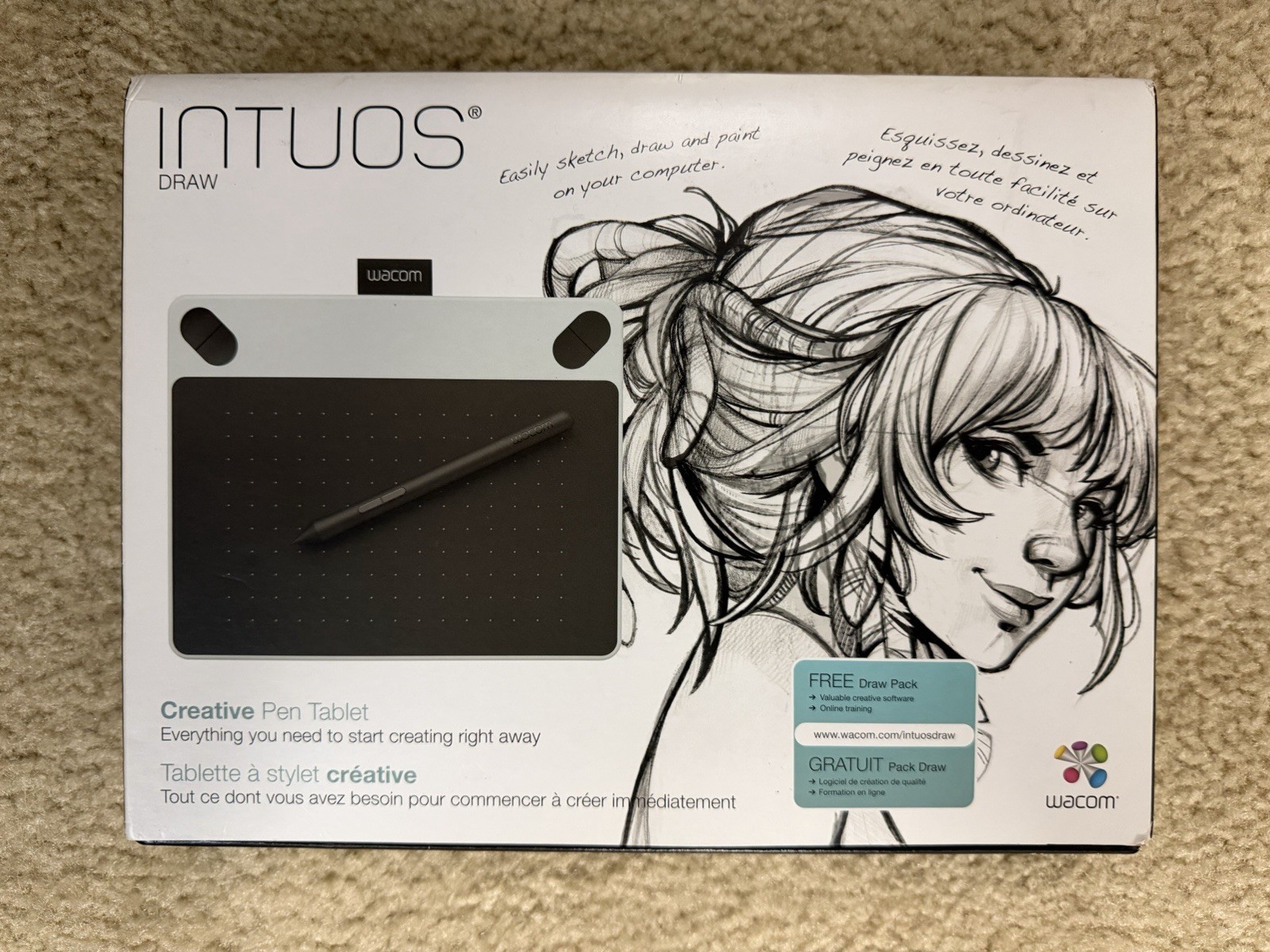 Wacom Intuos Draw CTL490 Digital Drawing and Graphics Tablet -White (New Sealed)