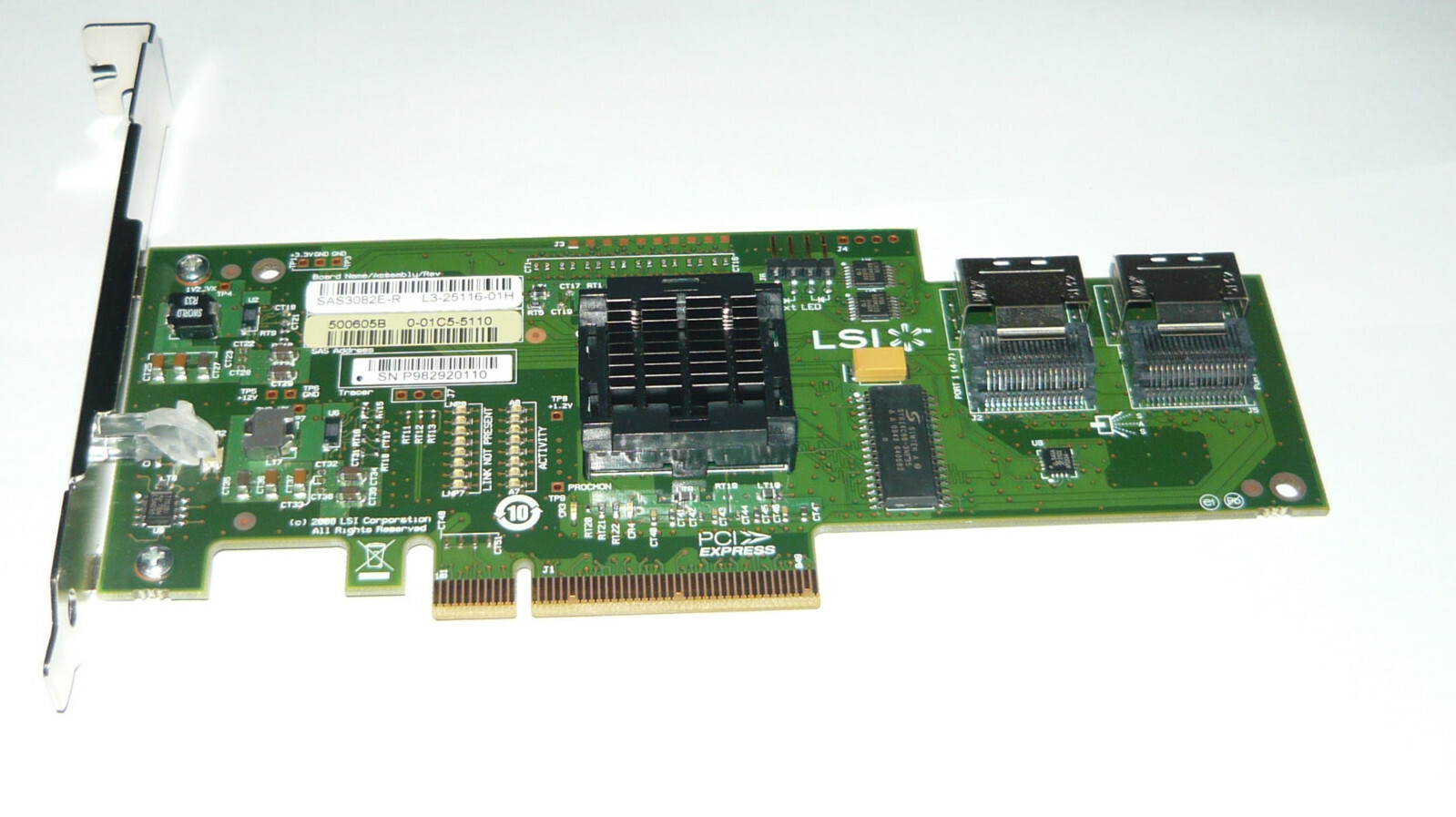 LSI SAS3082E-R Internal PCIe-x8 RAID Controller FRU 44E8690 L3-25116-01H New
