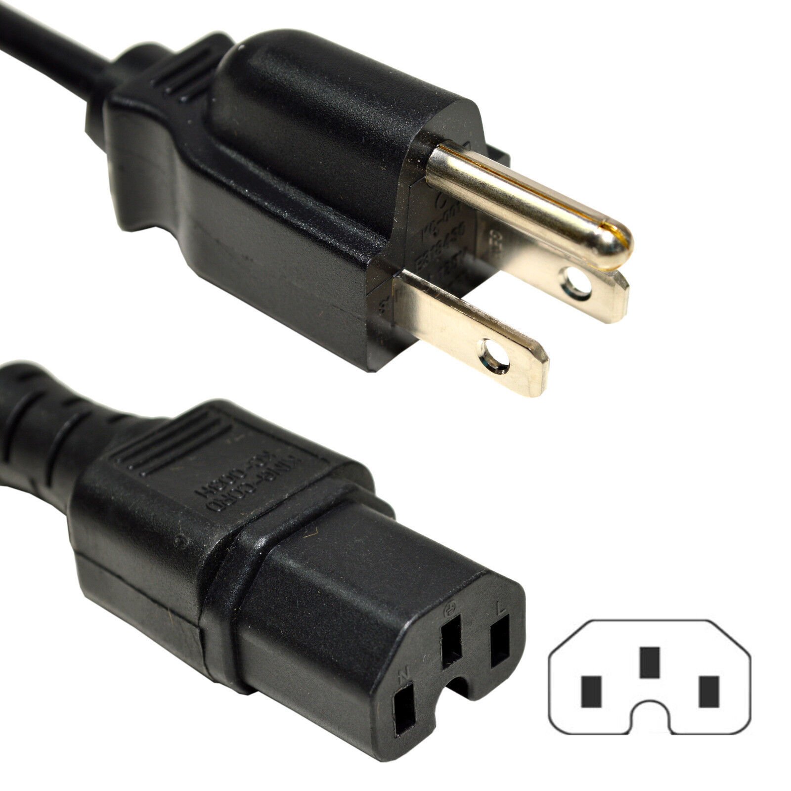 6 or 10ft Heavy-Duty AC Cord IEC-C15 to NEMA 5-15P Mains Cable Power IEC-320-C15
