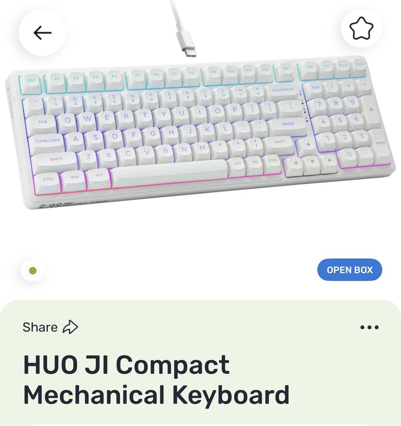 HUO E-Yooso Z-99 RGB Mechanical Keyboard, Silverwood Linear Switches - White